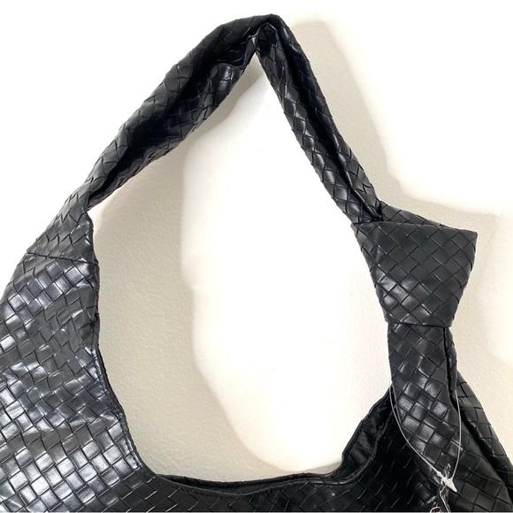 Ulta Beauty Black Vegan Leather Woven Tote Shoulder Bag NWT Knotted Strap - Picture 3 of 7
